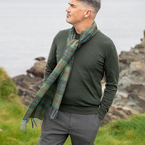 100% Irish Lambswool Scarf - Green w/ Red Over Check Plaid