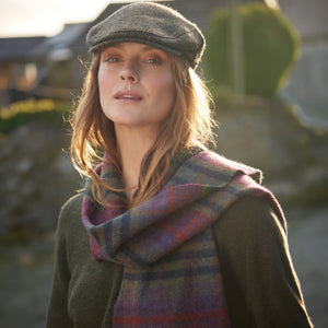100% Irish Lambswool Long Scarf - Green, Mustard & Purple Check