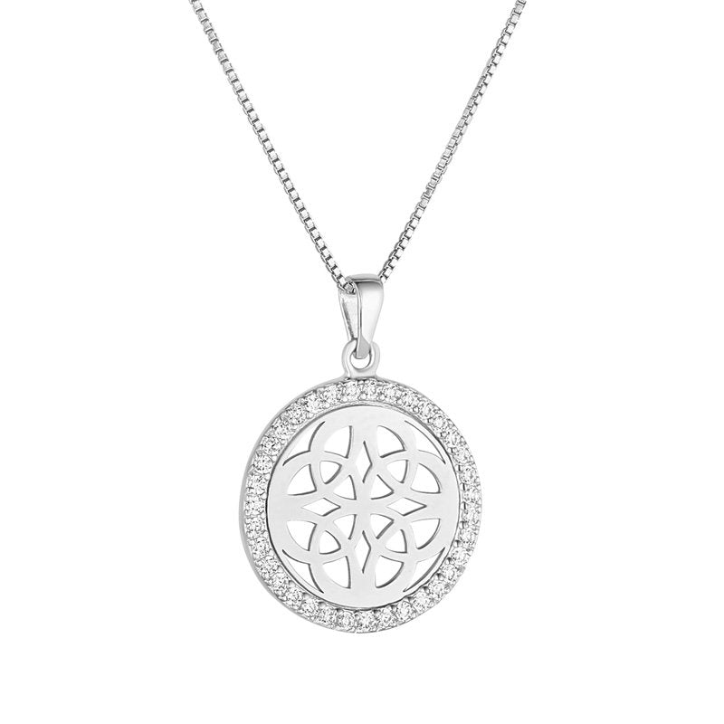 S47015 Sterling Silver CZ Celtic Knot Round Pendant