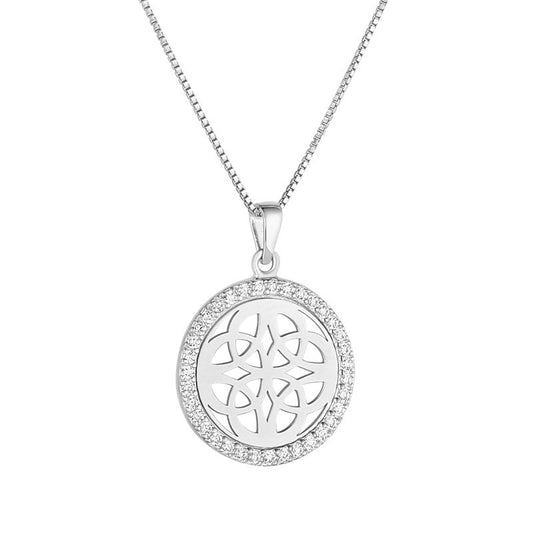 S47015 Sterling Silver CZ Celtic Knot Round Pendant