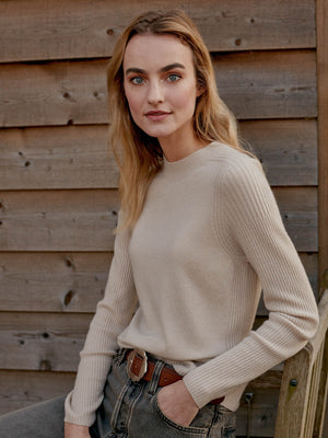 Fine Knit Cashmere Blend Sweater - Natural