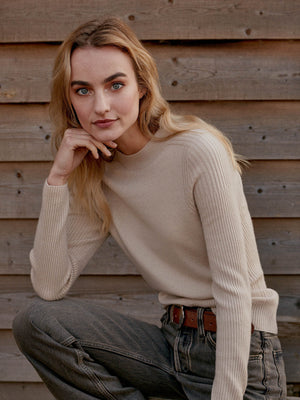 Fine Knit Cashmere Blend Sweater - Natural