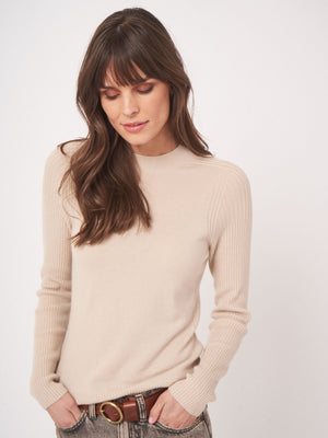 Fine Knit Cashmere Blend Sweater - Natural