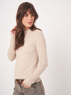 Fine Knit Cashmere Blend Sweater - Natural
