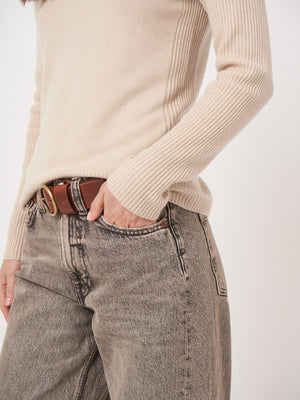 Fine Knit Cashmere Blend Sweater - Natural