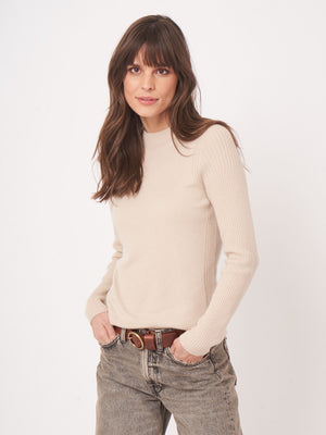 Fine Knit Cashmere Blend Sweater - Natural