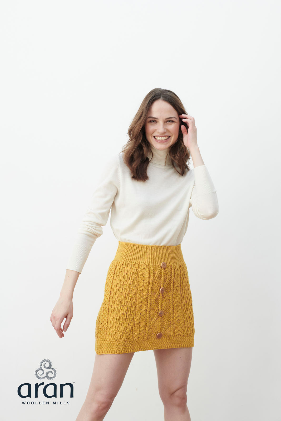 Ladies Cable Aran Mini Skirt With Front Button Detail