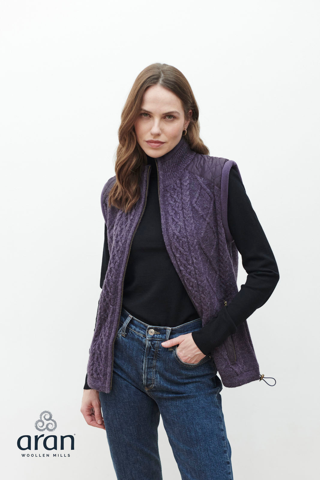 Castlehill Ladies Gilet with Fleece Collar - Heathered Purple