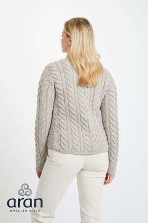 Louisburgh Ladies Cable Aran Cardigan - Toast