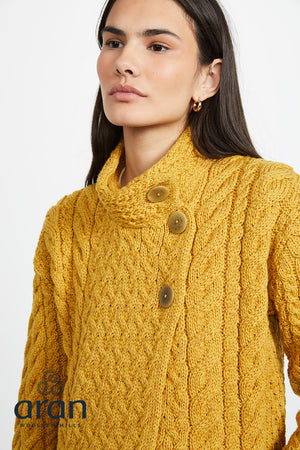 Louisburgh Ladies Cable Aran Cardigan - Sunflower Yellow