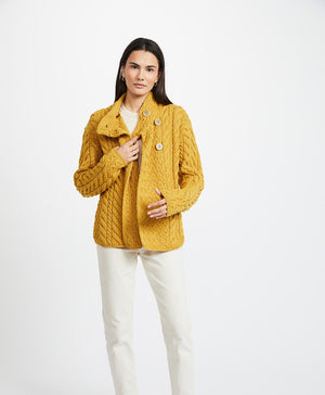 Louisburgh Ladies Cable Aran Cardigan - Sunflower Yellow