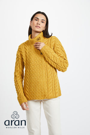 Louisburgh Ladies Cable Aran Cardigan - Sunflower Yellow