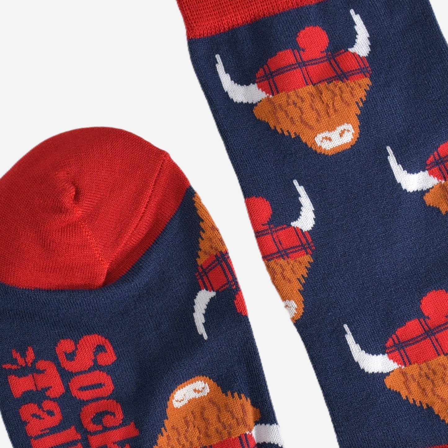 Men's Bamboo Socks - Navy Blue/Red, Highland Cow Tartan Hat: UK 7-11 | EU 40.5-46 | US 8-12