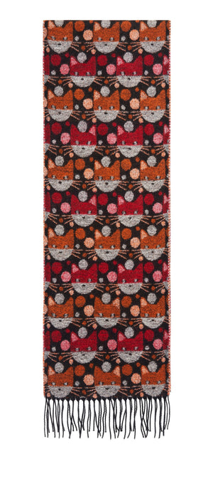 Scarf with Comical Cats Motif - 2 Red/Orange