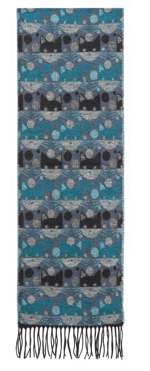 Scarf with Comical Cats Motif - 3 Blue