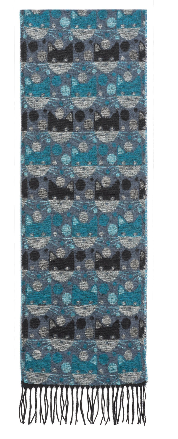 Scarf with Comical Cats Motif - 3 Blue