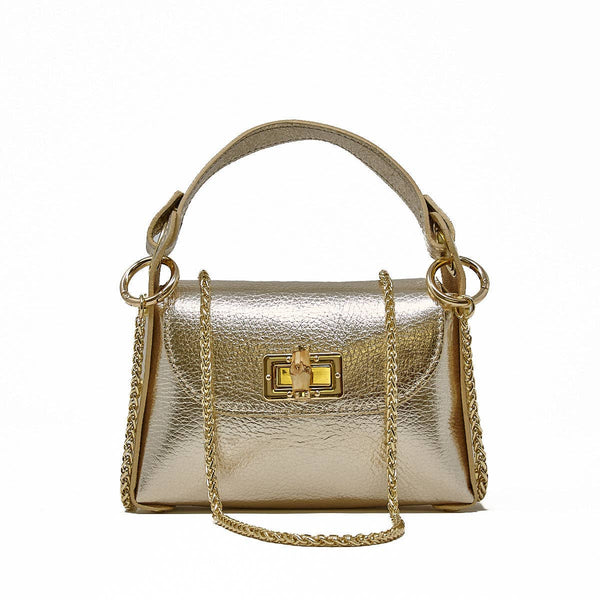 GF1075 GENUINE ITALIAN LEATHER  BAMBOO CLASP, CROSSBODY BAG: LILAC