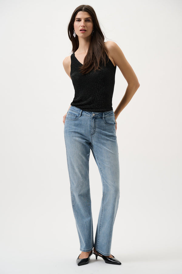 Metallic Knitted Camisole with Rhinestones - Black