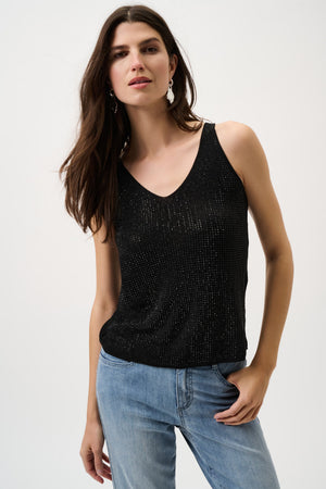 Metallic Knitted Camisole with Rhinestones - Black