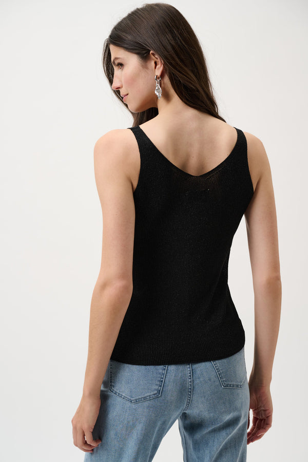 Metallic Knitted Camisole with Rhinestones - Black
