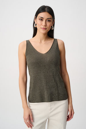 Metallic Knitted Camisole w/ Rhinestones - Avocado