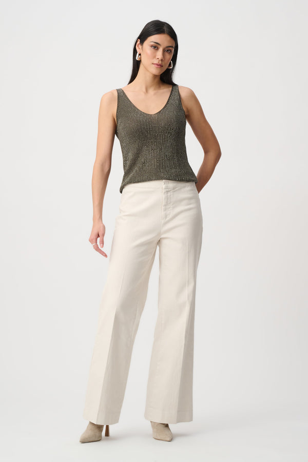 Metallic Knitted Camisole w/ Rhinestones - Avocado