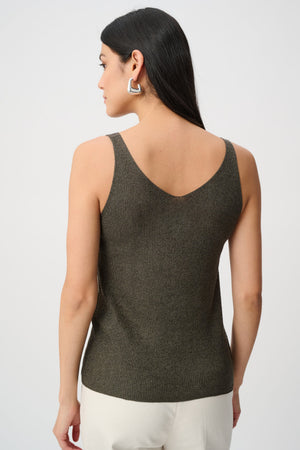 Metallic Knitted Camisole w/ Rhinestones - Avocado