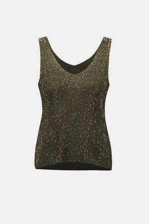 Metallic Knitted Camisole w/ Rhinestones - Avocado