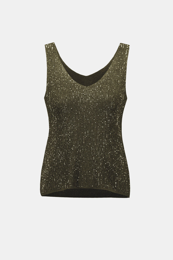 Metallic Knitted Camisole w/ Rhinestones - Avocado