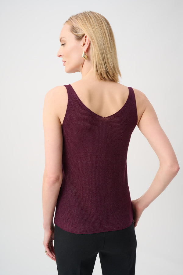 Metallic Knitted Camisole w/ Rhinestones - Elderberry