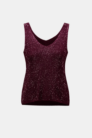 Metallic Knitted Camisole w/ Rhinestones - Elderberry