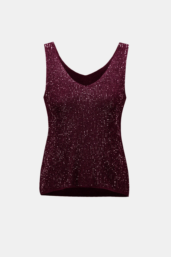 Metallic Knitted Camisole w/ Rhinestones - Elderberry
