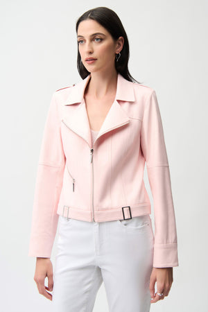 Foiled Faux Suede Fitted Jacket w/ Decorative Buckles - Petal Pink
