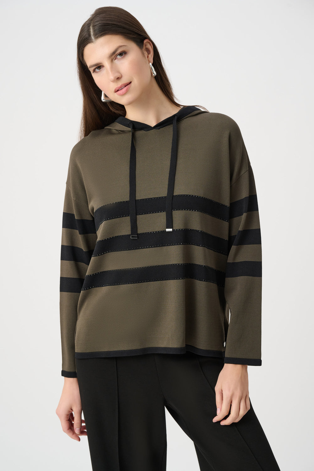 Knit Striped Hooded Sweater w/ Sparkle