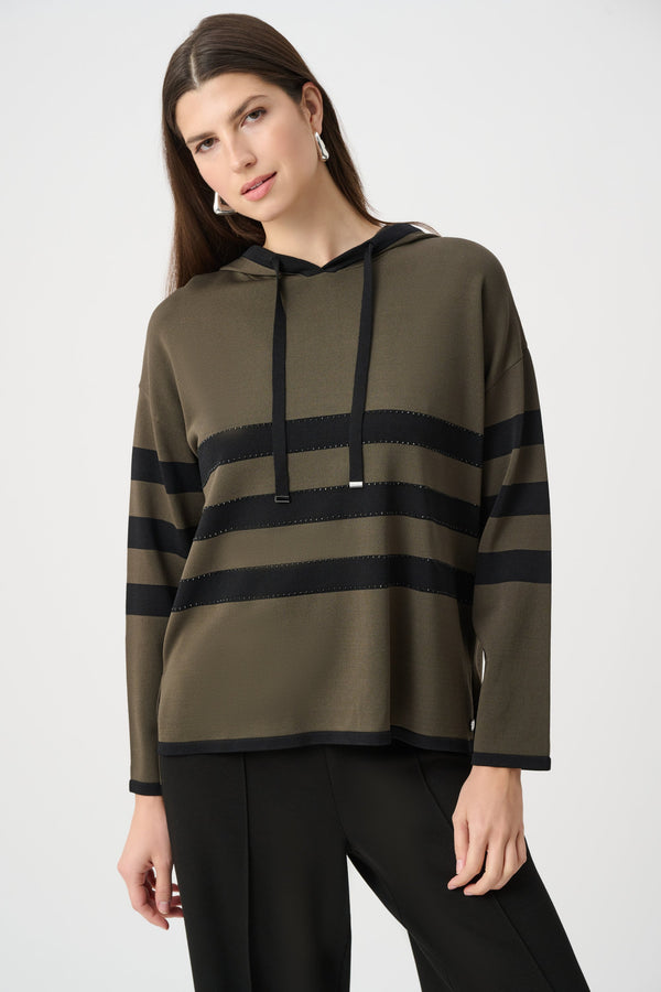 Knit Striped Hooded Sweater w/ Sparkle