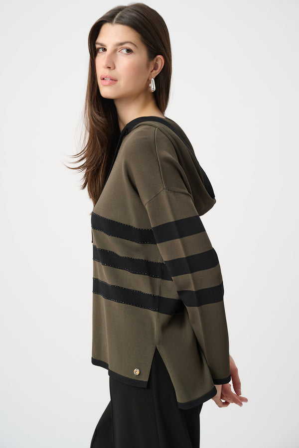 Knit Striped Hooded Sweater w/ Sparkle