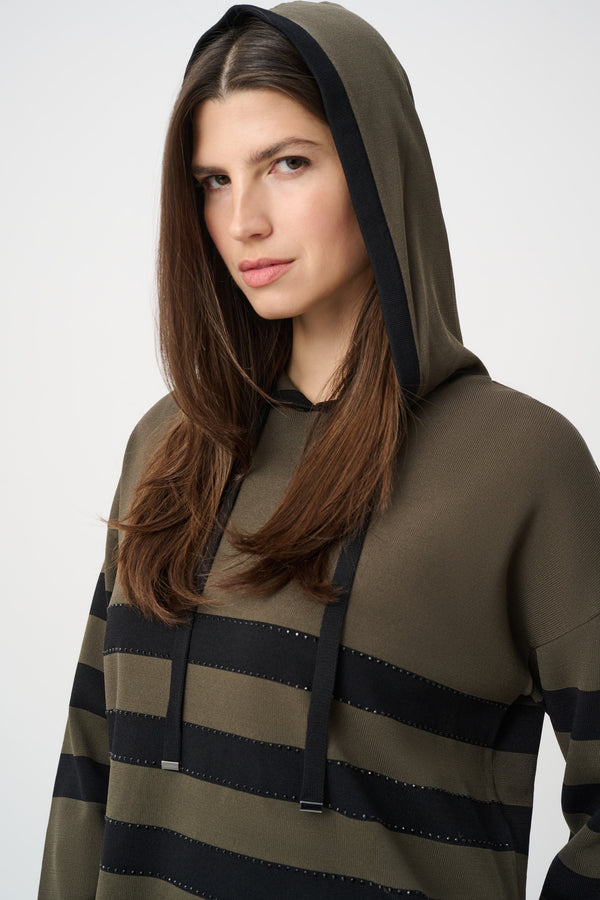 Knit Striped Hooded Sweater w/ Sparkle