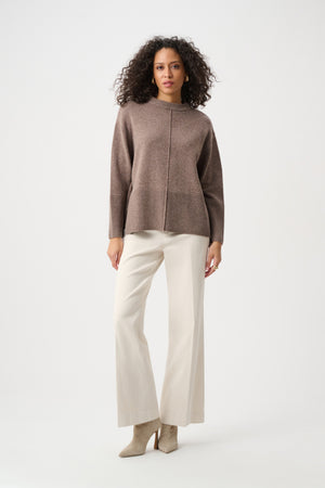 Boxy Wool Crewneck Pullover Sweater -Mink Melange