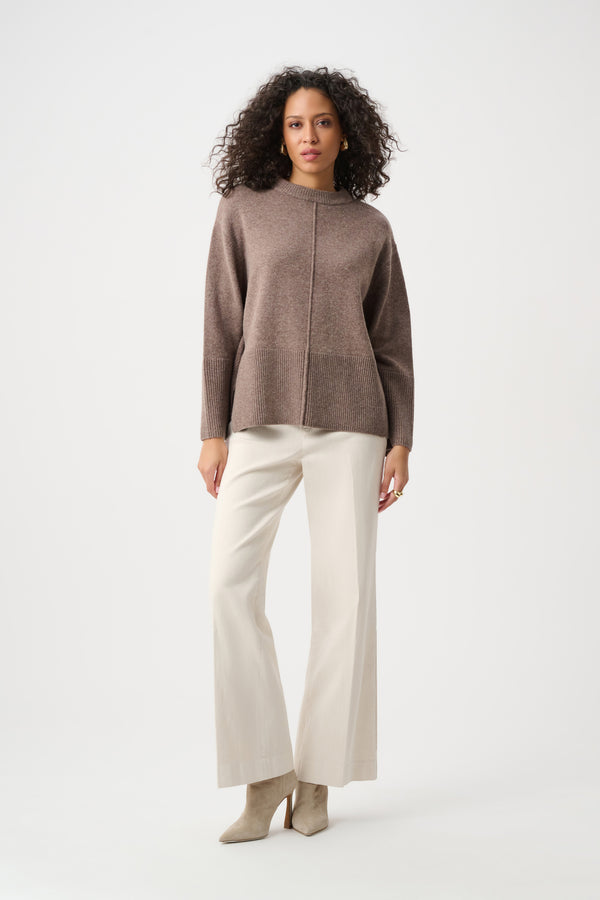 Boxy Wool Crewneck Pullover Sweater -Mink Melange