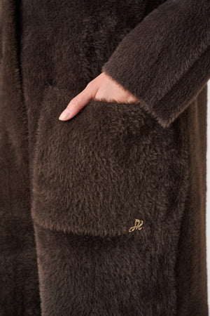 Feather Yarn Knit Coat With Detachable Faux Fur Collar