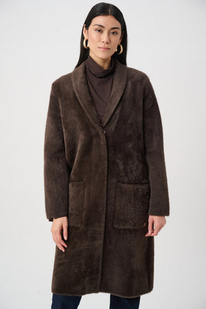 Feather Yarn Knit Coat With Detachable Faux Fur Collar