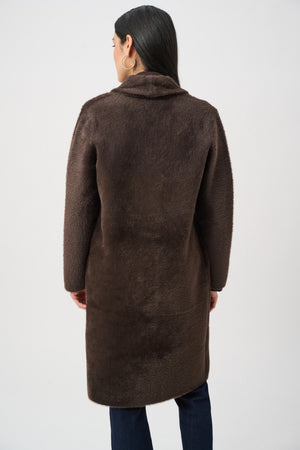 Feather Yarn Knit Coat With Detachable Faux Fur Collar