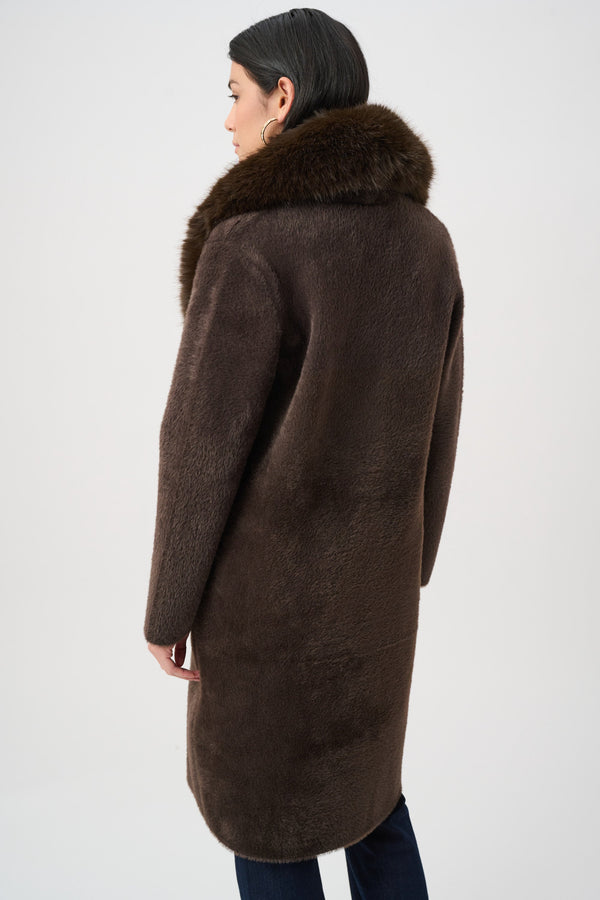 Feather Yarn Knit Coat With Detachable Faux Fur Collar