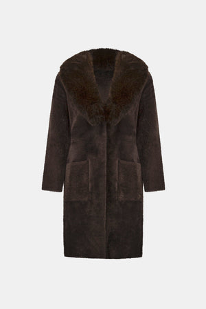 Feather Yarn Knit Coat With Detachable Faux Fur Collar