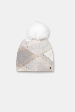 Argyle Rhinestone Pompom Hat