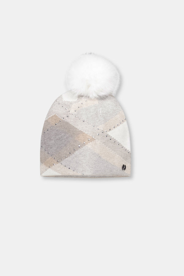 Argyle Rhinestone Pompom Hat