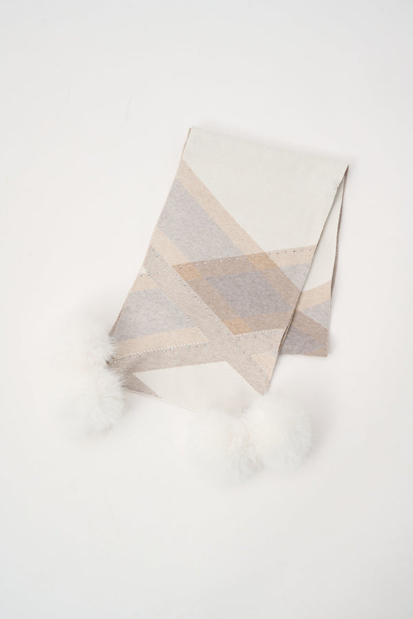 Argyle Rhinestone Pompom Scarf