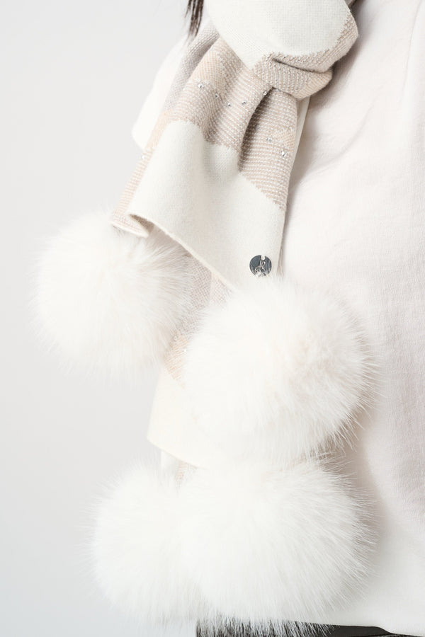 Argyle Rhinestone Pompom Scarf