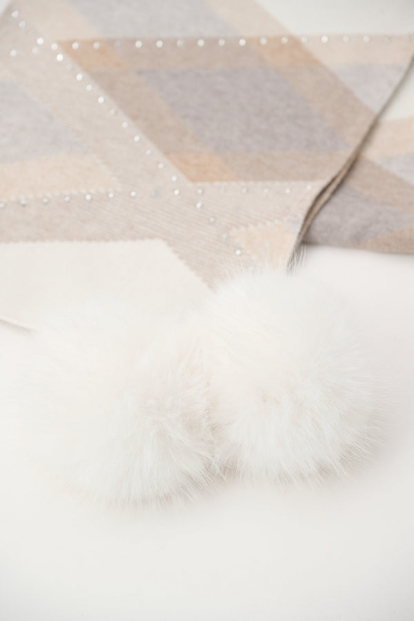 Argyle Rhinestone Pompom Scarf