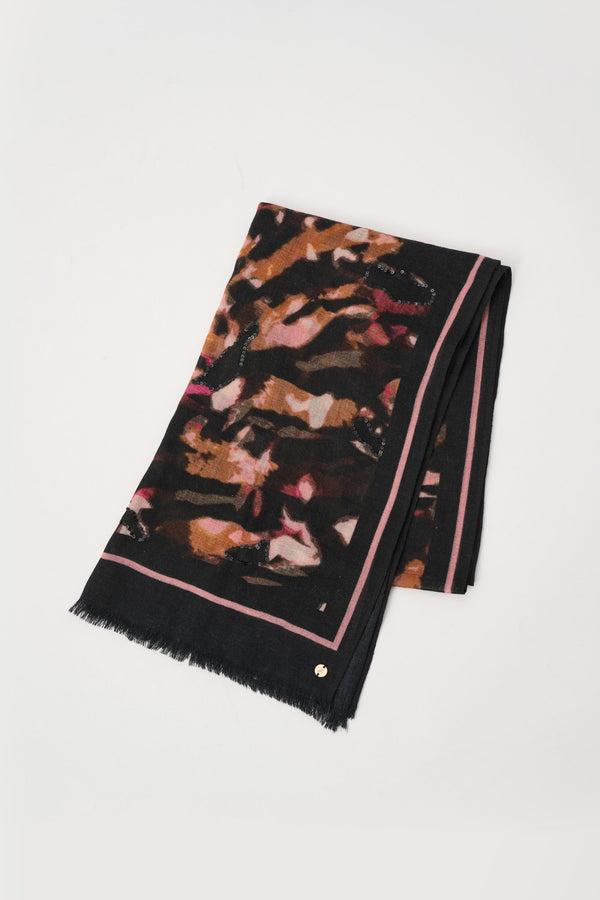 Wool Abstract Print Fringed Scarf